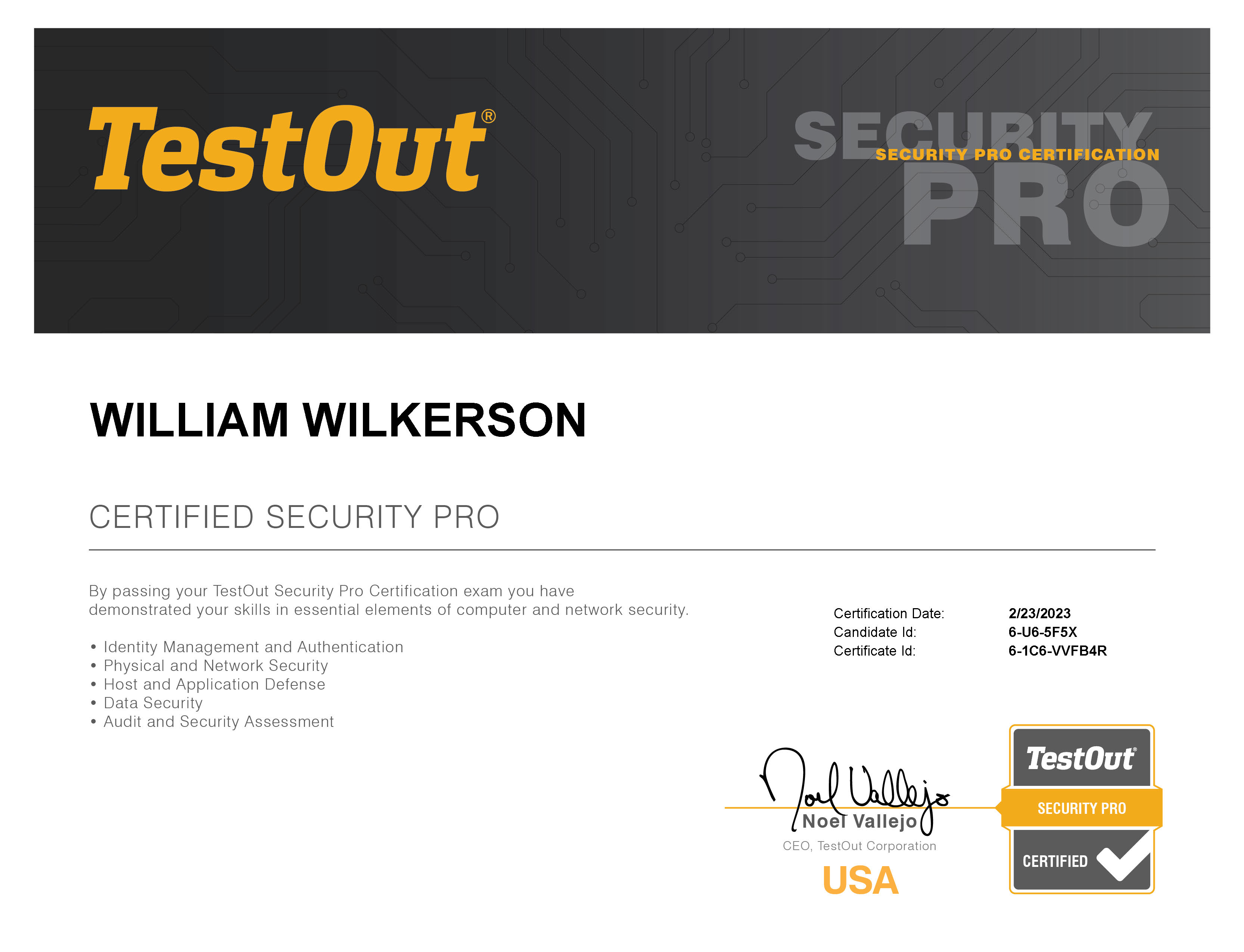 Certified Security Pro certificate image