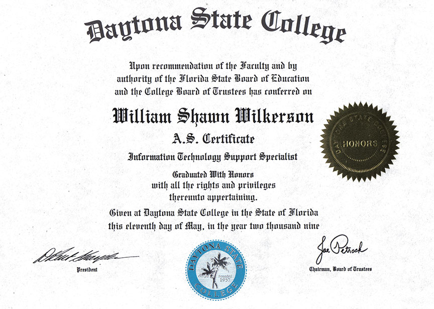 W. Shawn Wilkerson information technology support specialist degree